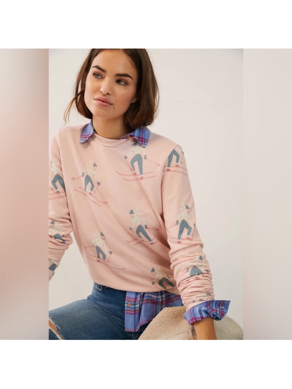 Anthropologie x Sol Angeles Freestyle Ski Sweatshirt Light Pink Cozy Lounge